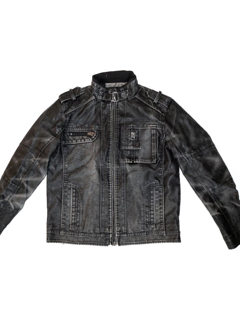 Punk Faded Style Faux Leather Motorcycle Jacket